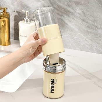 Putni držač četkica za zube s zatvorenim čašom za ispiranje i spremištem za pastu i četkicu, prijenosno, PP+PET