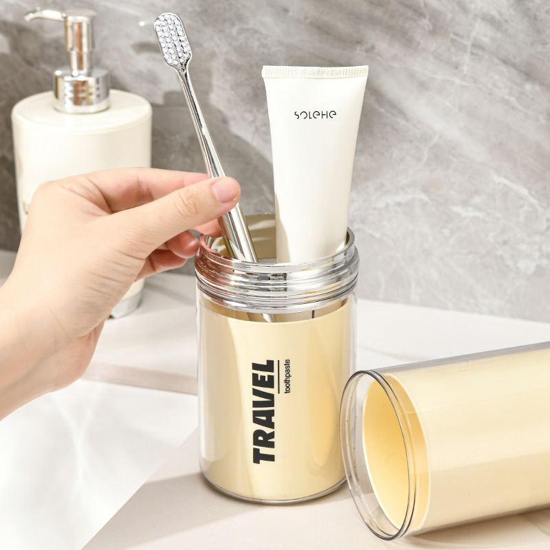 Putni držač četkica za zube s zatvorenim čašom za ispiranje i spremištem za pastu i četkicu, prijenosno, PP+PET