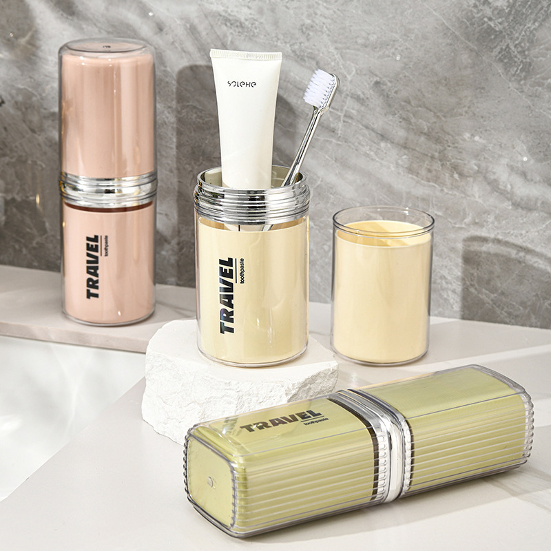 Putni držač četkica za zube s zatvorenim čašom za ispiranje i spremištem za pastu i četkicu, prijenosno, PP+PET