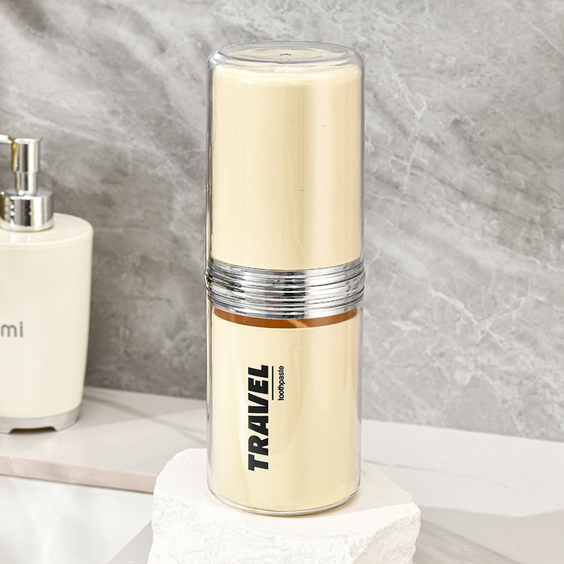 Putni držač četkica za zube s zatvorenim čašom za ispiranje i spremištem za pastu i četkicu, prijenosno, PP+PET