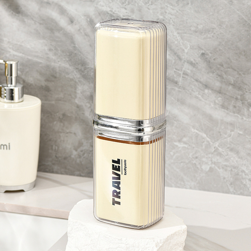 Putni držač četkica za zube s zatvorenim čašom za ispiranje i spremištem za pastu i četkicu, prijenosno, PP+PET