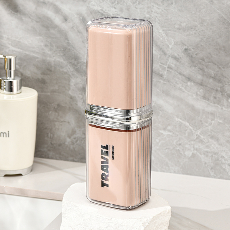 Putni držač četkica za zube s zatvorenim čašom za ispiranje i spremištem za pastu i četkicu, prijenosno, PP+PET