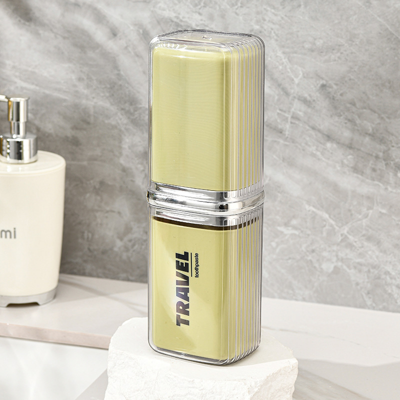 Putni držač četkica za zube s zatvorenim čašom za ispiranje i spremištem za pastu i četkicu, prijenosno, PP+PET