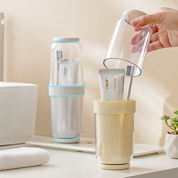 Putni set za četkicu i čašu za ispiranje – Materijal visoke kvalitete, suho/mokro odvajanje, zaštita od prašine, prenosni