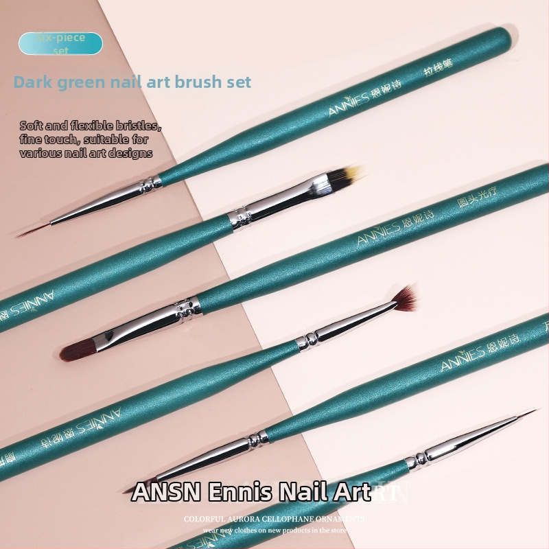 Nylon sörtés körömök ecsetek készlet, 6 darab, hordozhatófa nyéllel, gradient és vonalas mintázáshoz gel körmökön