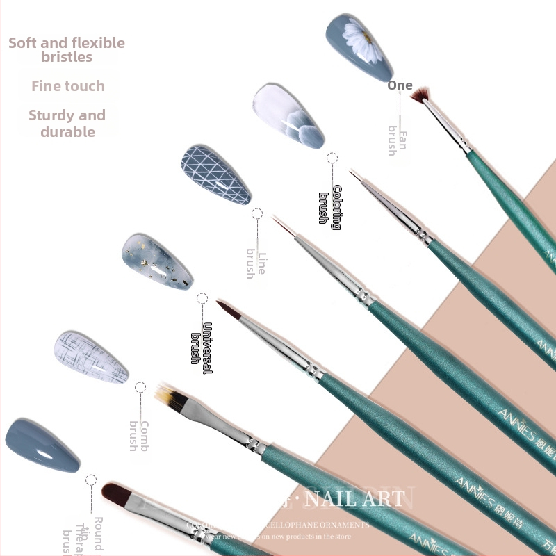 Nylon sörtés körömök ecsetek készlet, 6 darab, hordozhatófa nyéllel, gradient és vonalas mintázáshoz gel körmökön