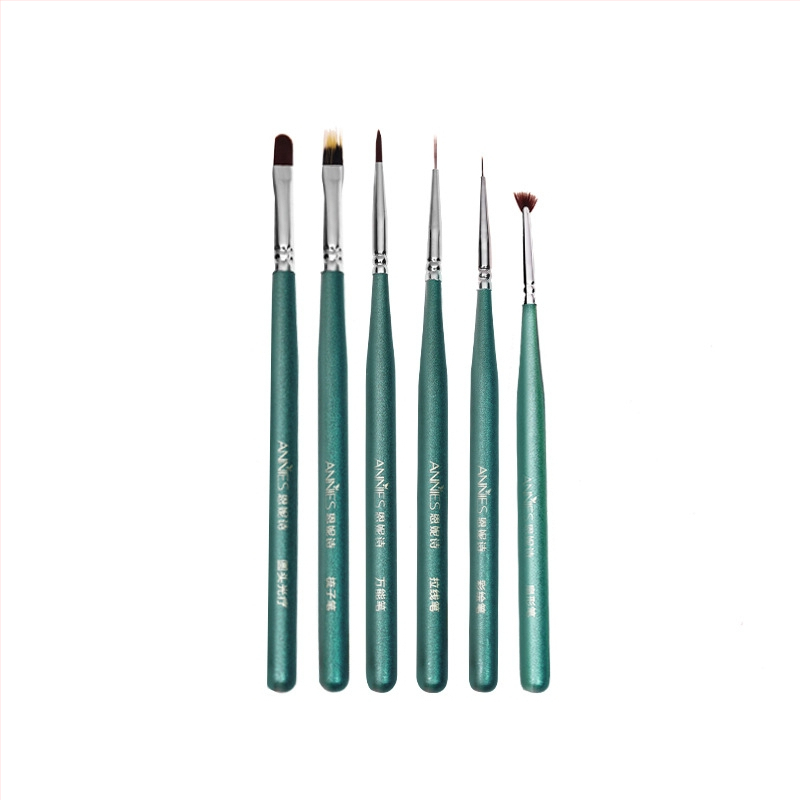 Nylon sörtés körömök ecsetek készlet, 6 darab, hordozhatófa nyéllel, gradient és vonalas mintázáshoz gel körmökön