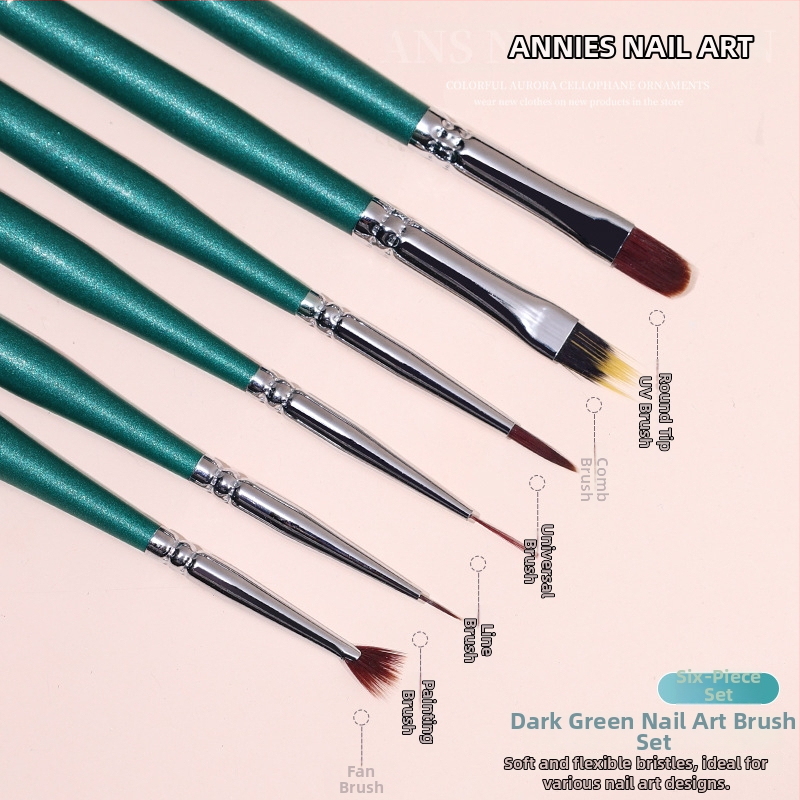 Nylon sörtés körömök ecsetek készlet, 6 darab, hordozhatófa nyéllel, gradient és vonalas mintázáshoz gel körmökön