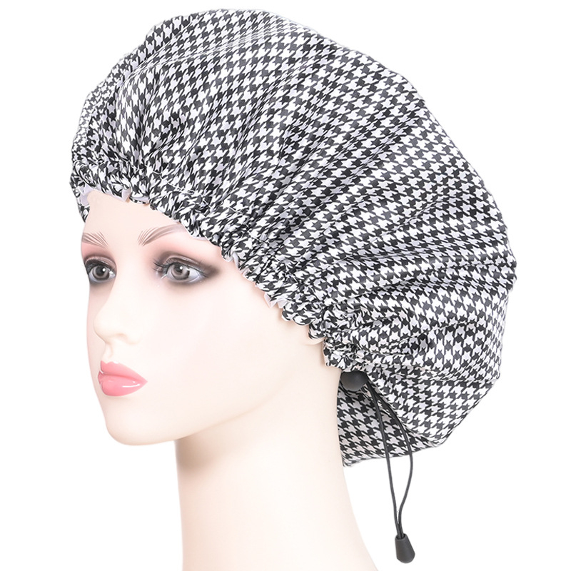 Dvostruka vodootporna kapa za tuširanje za odrasle, pastoralnog stila (PE materijal, tiskano logo, mogućnost prilagodbe, neto težina 38)