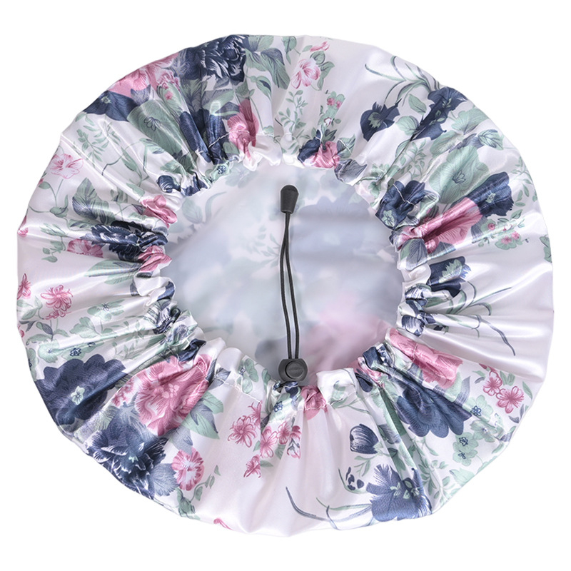 Dvostruka vodootporna kapa za tuširanje za odrasle, pastoralnog stila (PE materijal, tiskano logo, mogućnost prilagodbe, neto težina 38)