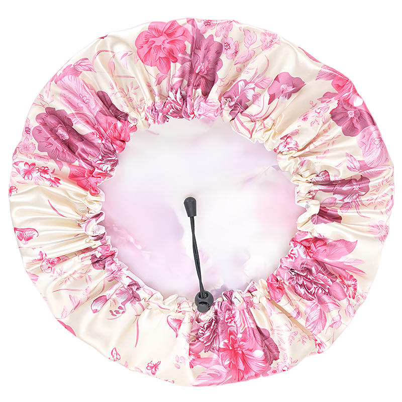 Dvostruka vodootporna kapa za tuširanje za odrasle, pastoralnog stila (PE materijal, tiskano logo, mogućnost prilagodbe, neto težina 38)