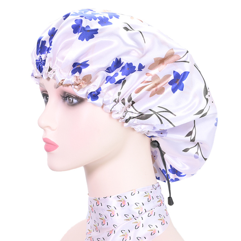 Dvostruka vodootporna kapa za tuširanje za odrasle, pastoralnog stila (PE materijal, tiskano logo, mogućnost prilagodbe, neto težina 38)