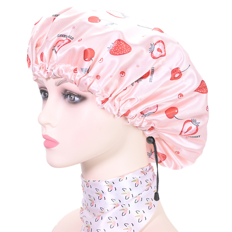 Dvostruka vodootporna kapa za tuširanje za odrasle, pastoralnog stila (PE materijal, tiskano logo, mogućnost prilagodbe, neto težina 38)