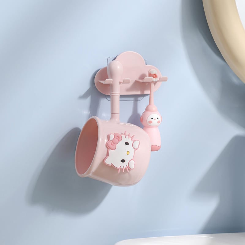 Zidni držač za četkicu s crtić dizajnom, čašom za ispiranje usta, PP materijal, kućna upotreba, mogućnost tiskanja loga