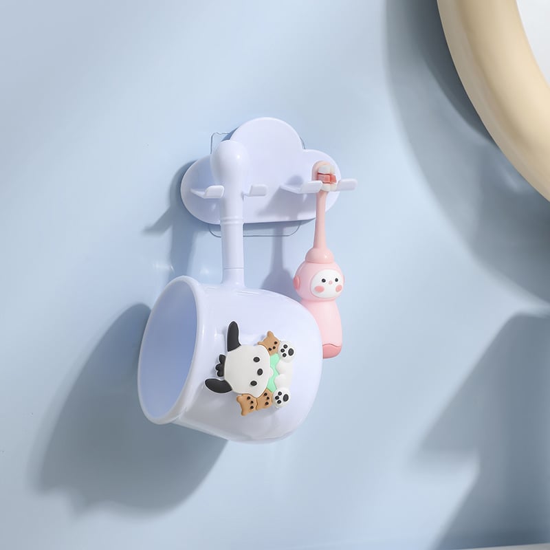 Zidni držač za četkicu s crtić dizajnom, čašom za ispiranje usta, PP materijal, kućna upotreba, mogućnost tiskanja loga