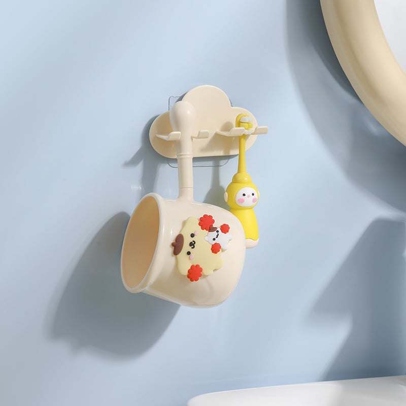 Zidni držač za četkicu s crtić dizajnom, čašom za ispiranje usta, PP materijal, kućna upotreba, mogućnost tiskanja loga