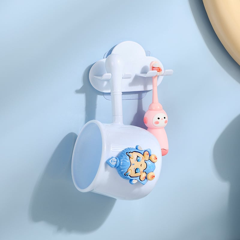 Zidni držač za četkicu s crtić dizajnom, čašom za ispiranje usta, PP materijal, kućna upotreba, mogućnost tiskanja loga