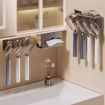 Držač za četkicu i pastu sa čašom, zidna montaža, bez bušenja, plastični kupaonski organizator