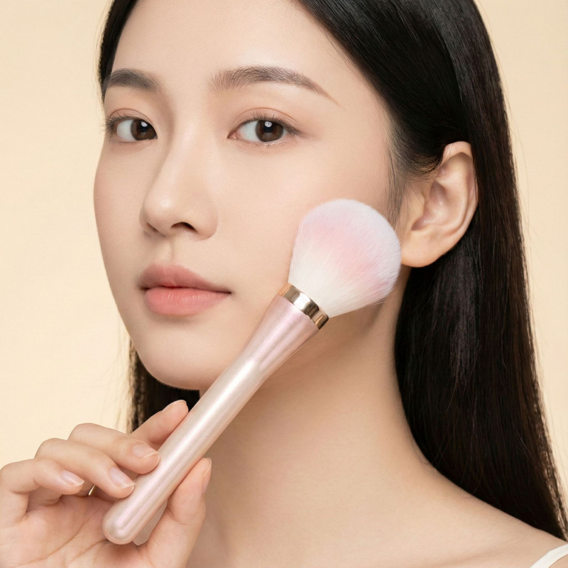 Βούρτσα πούδρας, μακριά λαβή, συνθετικές τρίχες, πλαστική λαβή, συνολικό μήκος 175 mm