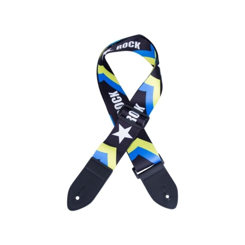 Каишка за китара, регулируема, с печатно лого, PU кожа, полиестерно-памучна материя, модел 666-2