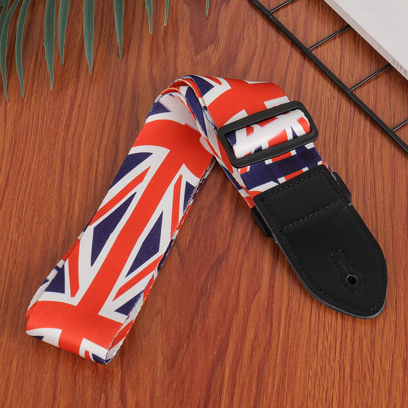 Каишка за китара, регулируема, с печатно лого, PU кожа, полиестерно-памучна материя, модел 666-2