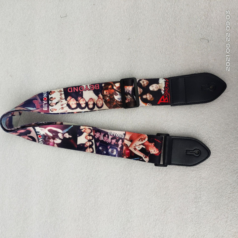 Каишка за китара, регулируема, с печатно лого, PU кожа, полиестерно-памучна материя, модел 666-2