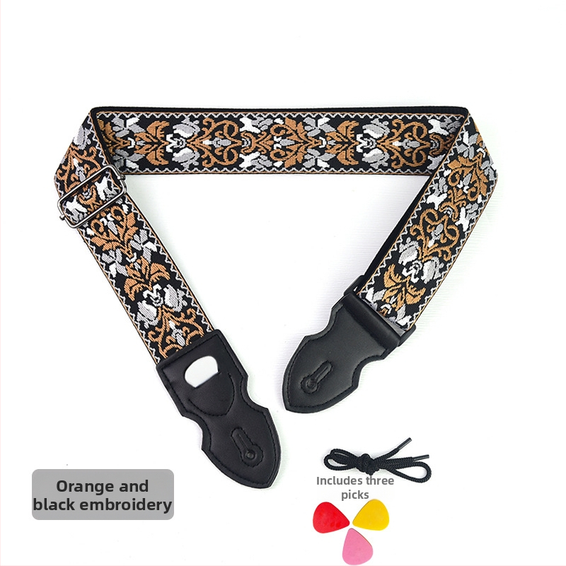 PACEUP gitarový pás, polyester, model 346001, vyšívaný v retro etnickom štýle, pre hudobné nástroje.