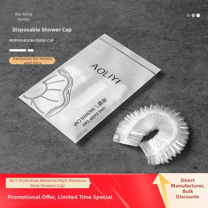 Jednorázová sprchová čiapka, vodotesná, zväčšená a hrubšia, samostatne balená, PE materiál, pre farbenie vlasov, hotelové použitie