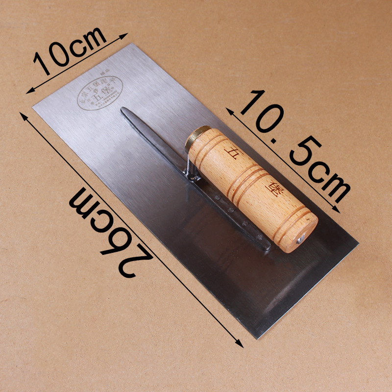 Mistrie de mortar cu mâner din lemn și inel de cupru, lamă din fier, suport pentru mortar