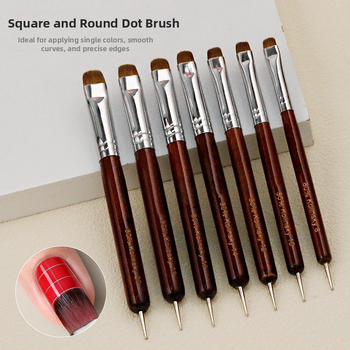Set štetcov na nail art, 7 kusov, drevená rukoväť (rosewood), guľatá špička z mink vlasov, prenosný štýl, dvojité použitie na bodovanie a kreslenie