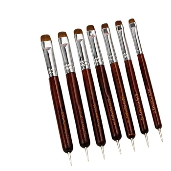 Set pensule unghii pentru artă, 7 piese, mâner din lemn rosewood, vârf rotund din păr mink, design portabil, dual-use pentru dotare și desen