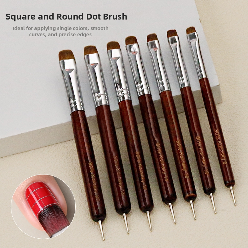 Set štetcov na nail art, 7 kusov, drevená rukoväť (rosewood), guľatá špička z mink vlasov, prenosný štýl, dvojité použitie na bodovanie a kreslenie