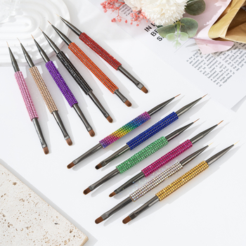 Perie dublă pentru sprânene și gene, cu încrustare diamant, cap plat înclinat, mâner acrilic lung