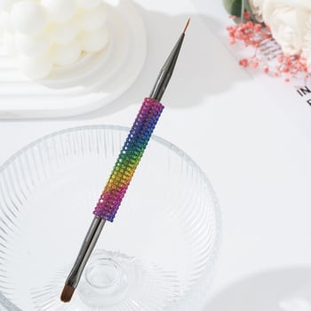 Perie dublă pentru sprânene și gene, cu încrustare diamant, cap plat înclinat, mâner acrilic lung