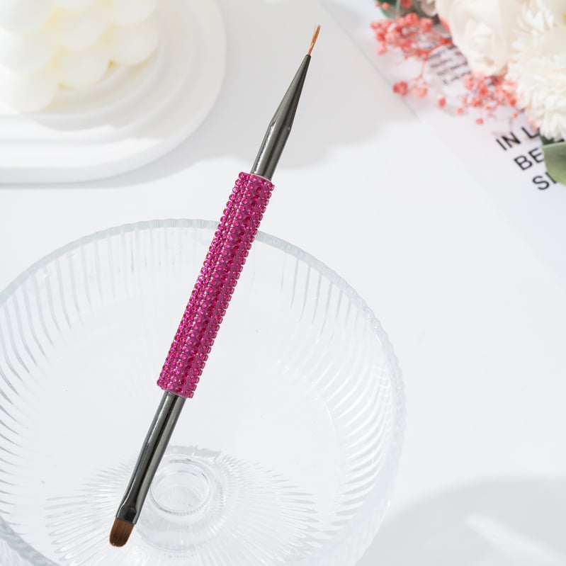 Perie dublă pentru sprânene și gene, cu încrustare diamant, cap plat înclinat, mâner acrilic lung