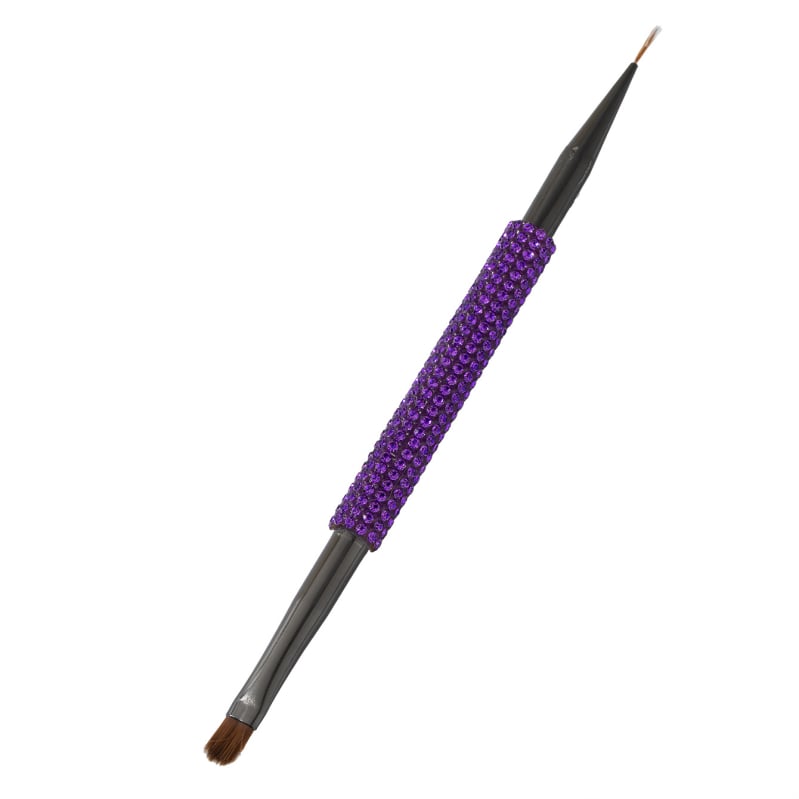 Perie dublă pentru sprânene și gene, cu încrustare diamant, cap plat înclinat, mâner acrilic lung