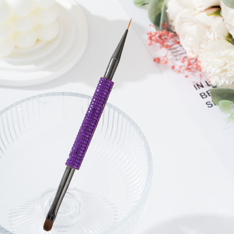 Perie dublă pentru sprânene și gene, cu încrustare diamant, cap plat înclinat, mâner acrilic lung