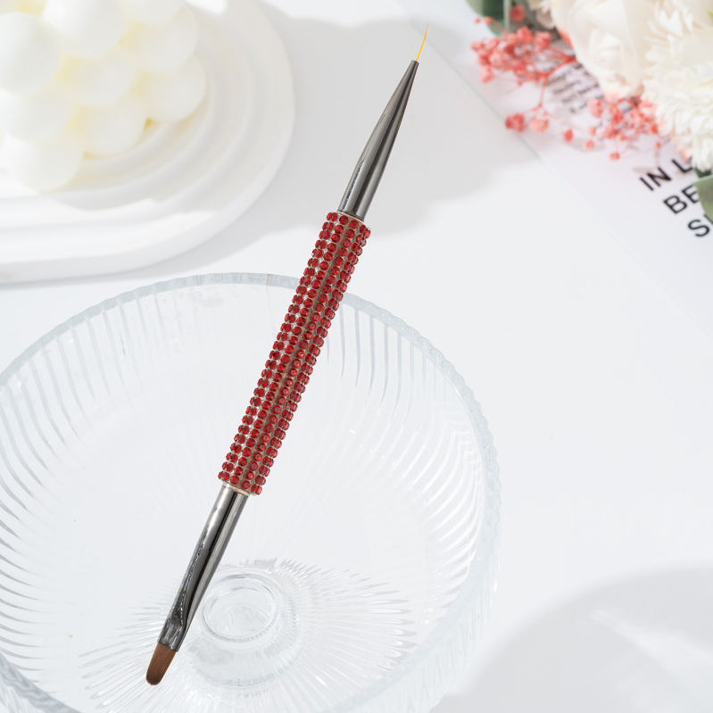 Perie dublă pentru sprânene și gene, cu încrustare diamant, cap plat înclinat, mâner acrilic lung