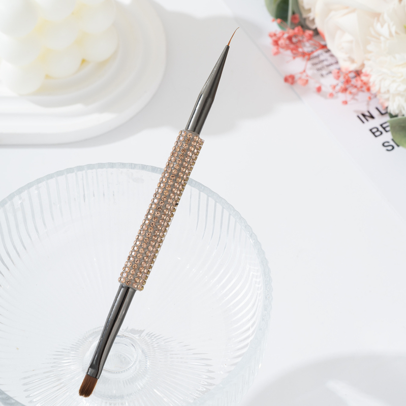 Perie dublă pentru sprânene și gene, cu încrustare diamant, cap plat înclinat, mâner acrilic lung