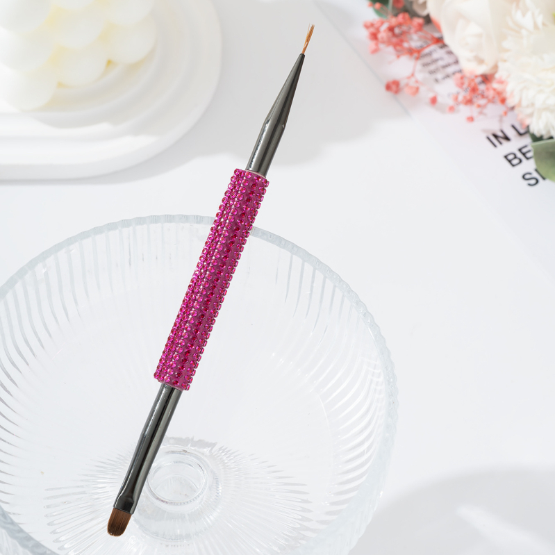 Perie dublă pentru sprânene și gene, cu încrustare diamant, cap plat înclinat, mâner acrilic lung