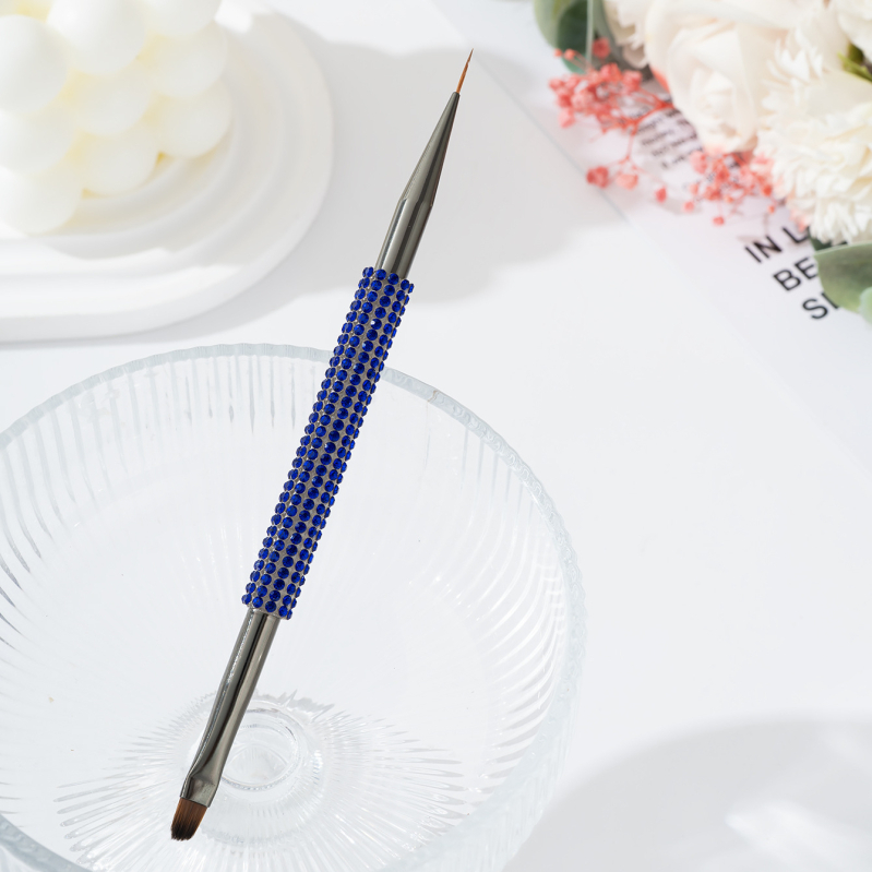 Perie dublă pentru sprânene și gene, cu încrustare diamant, cap plat înclinat, mâner acrilic lung