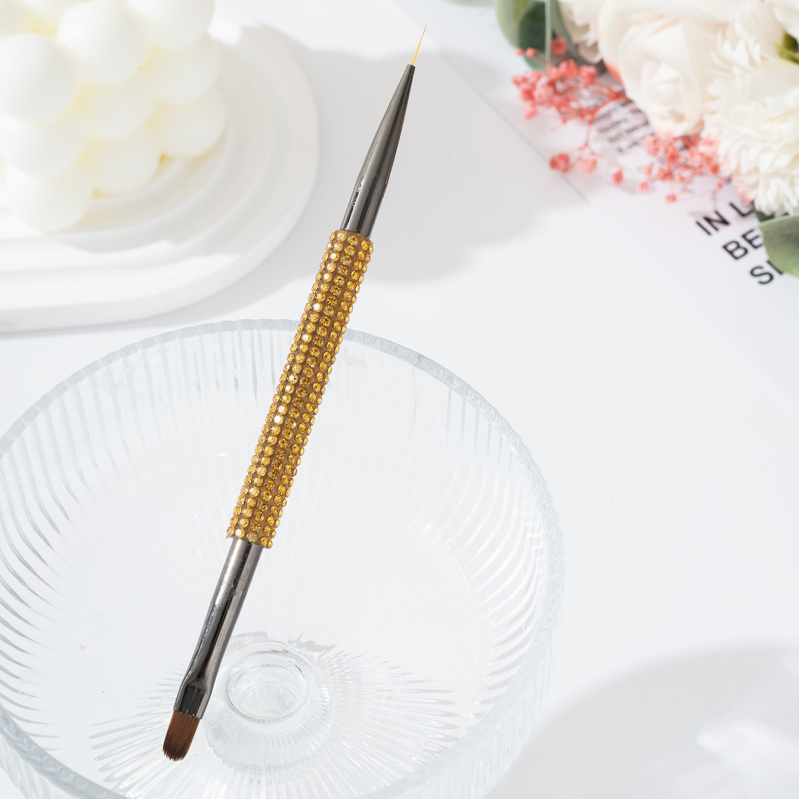 Perie dublă pentru sprânene și gene, cu încrustare diamant, cap plat înclinat, mâner acrilic lung