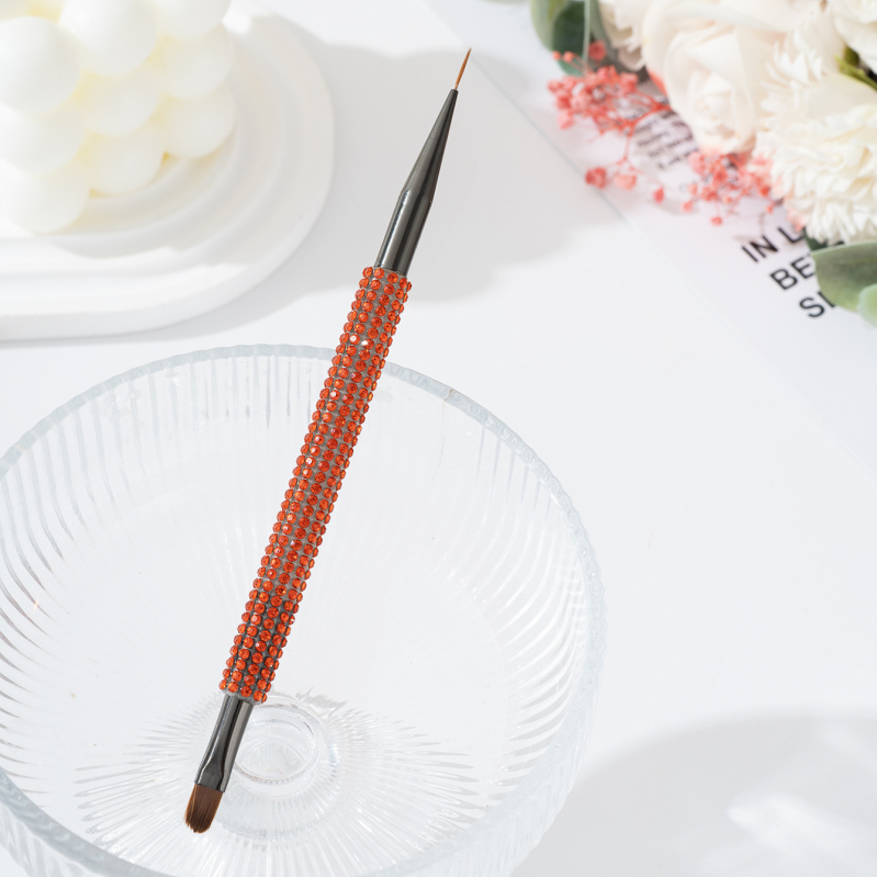 Perie dublă pentru sprânene și gene, cu încrustare diamant, cap plat înclinat, mâner acrilic lung