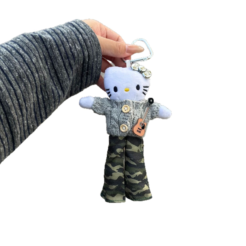 Pandantiv pluș cu pisicuță cu picioare lungi, păpușă–cap de nasturi pentru ghiozdan, posibilitate de a îmbrăca haine, stil desen animat - Origine: Shandong, Procesare semi-manuală, Material: pluș, Iarna 2025