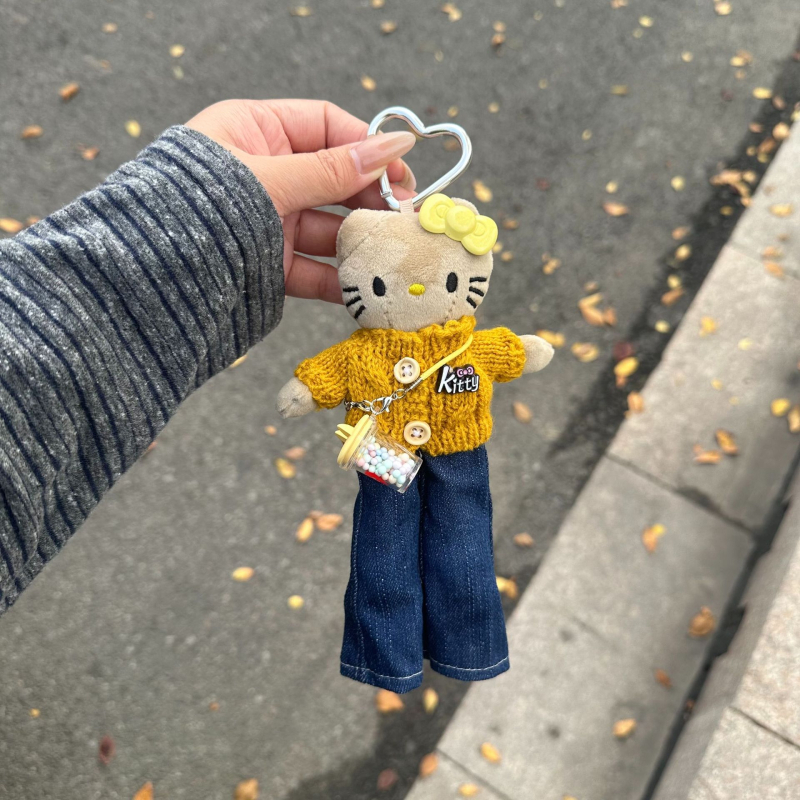 Pandantiv pluș cu pisicuță cu picioare lungi, păpușă–cap de nasturi pentru ghiozdan, posibilitate de a îmbrăca haine, stil desen animat - Origine: Shandong, Procesare semi-manuală, Material: pluș, Iarna 2025