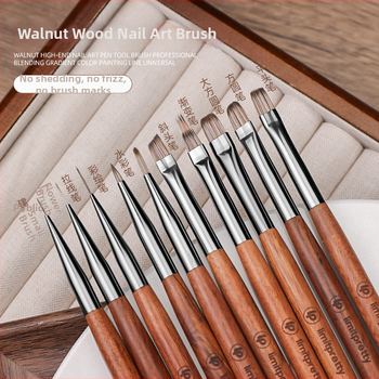 Penă pentru linie în arta unghiilor - ultra-fină, profesională, cu mâner din lemn, lung, set de 10 buc.