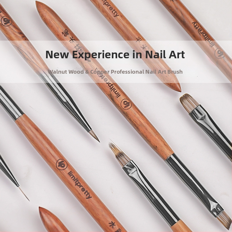 Penă pentru linie în arta unghiilor - ultra-fină, profesională, cu mâner din lemn, lung, set de 10 buc.