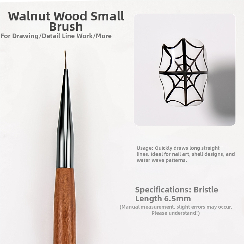 Penă pentru linie în arta unghiilor - ultra-fină, profesională, cu mâner din lemn, lung, set de 10 buc.