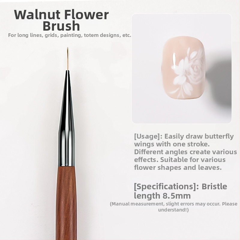 Penă pentru linie în arta unghiilor - ultra-fină, profesională, cu mâner din lemn, lung, set de 10 buc.