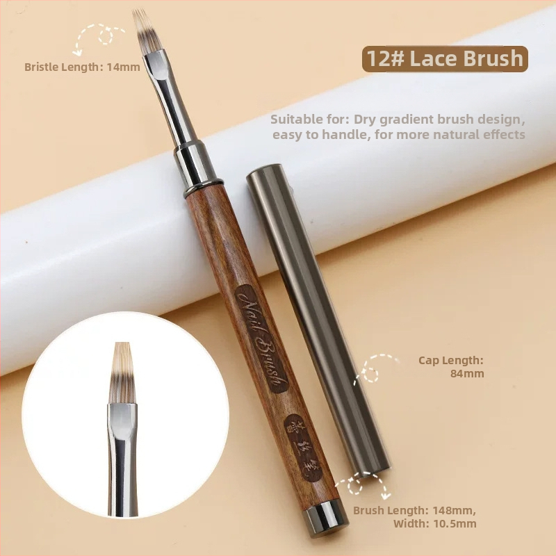 Štetec na nechty s drevenou rukoväťou, prenosný, sada 12 kusov, vyrezávané pero a rozmazávacie pero pre umenie nechtov